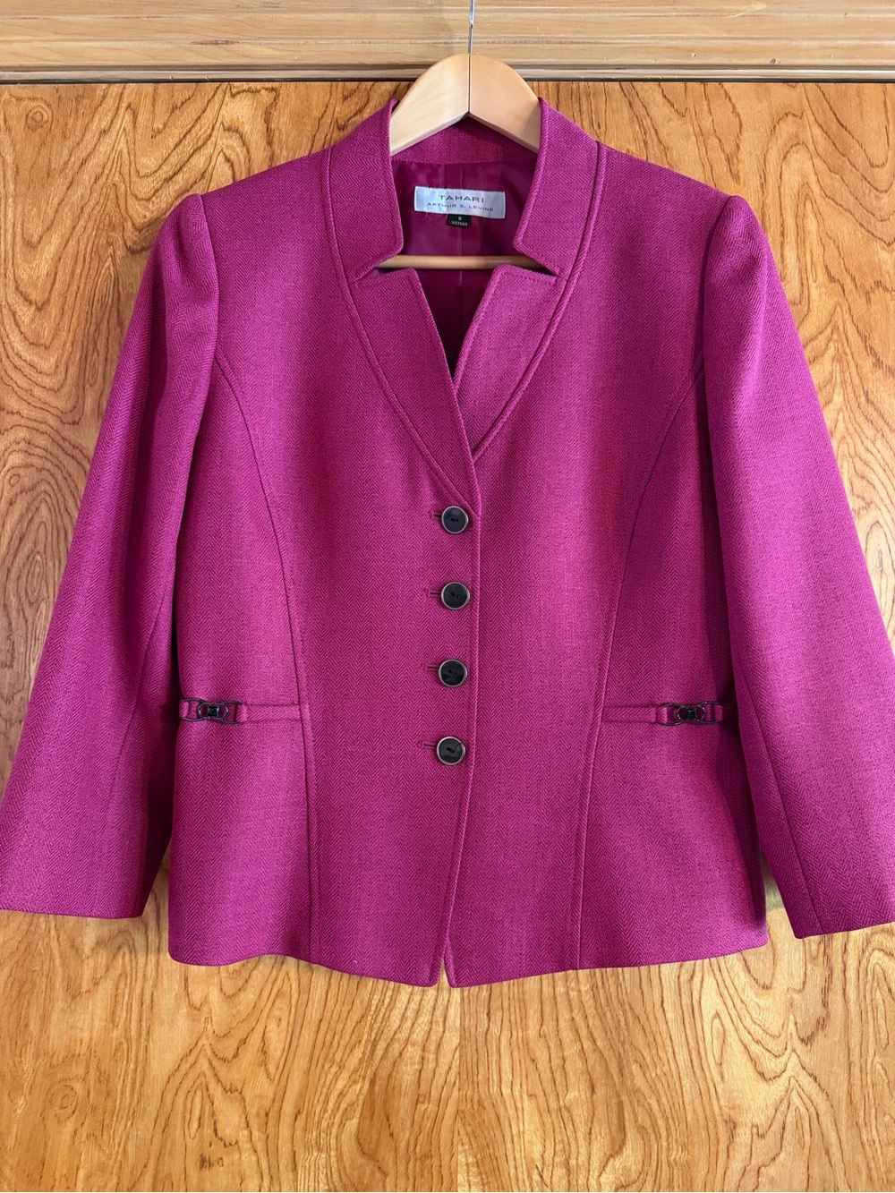 Tahari ASL Women's Raspberry Fitted Button-Front Blazer